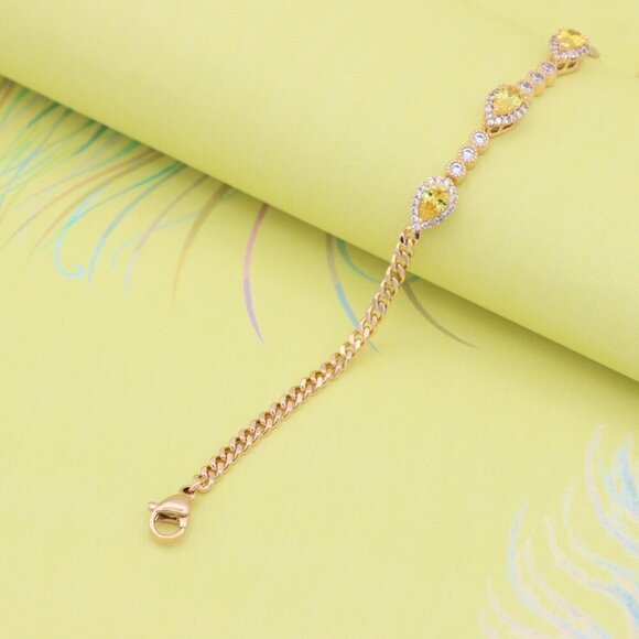 "Rose Gold Bracelet with Yellow Teardrop Stones, XPBL0784 - Picture 6 of 12